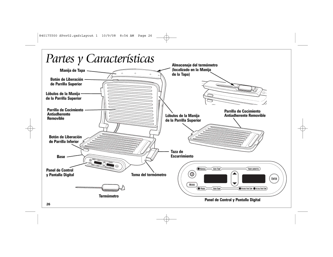 Hamilton Beach Indoor Grill manual Partes y Características 