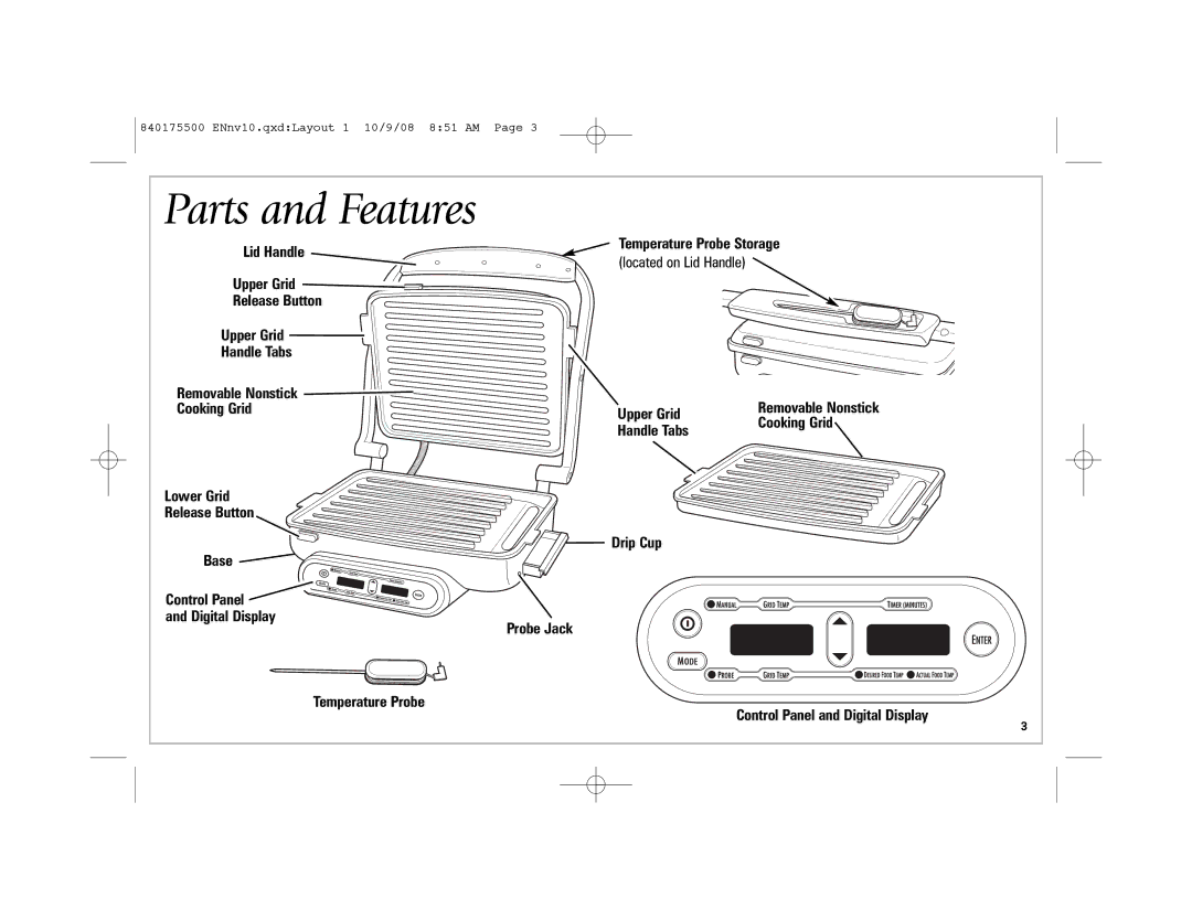 Hamilton Beach Indoor Grill manual Parts and Features 