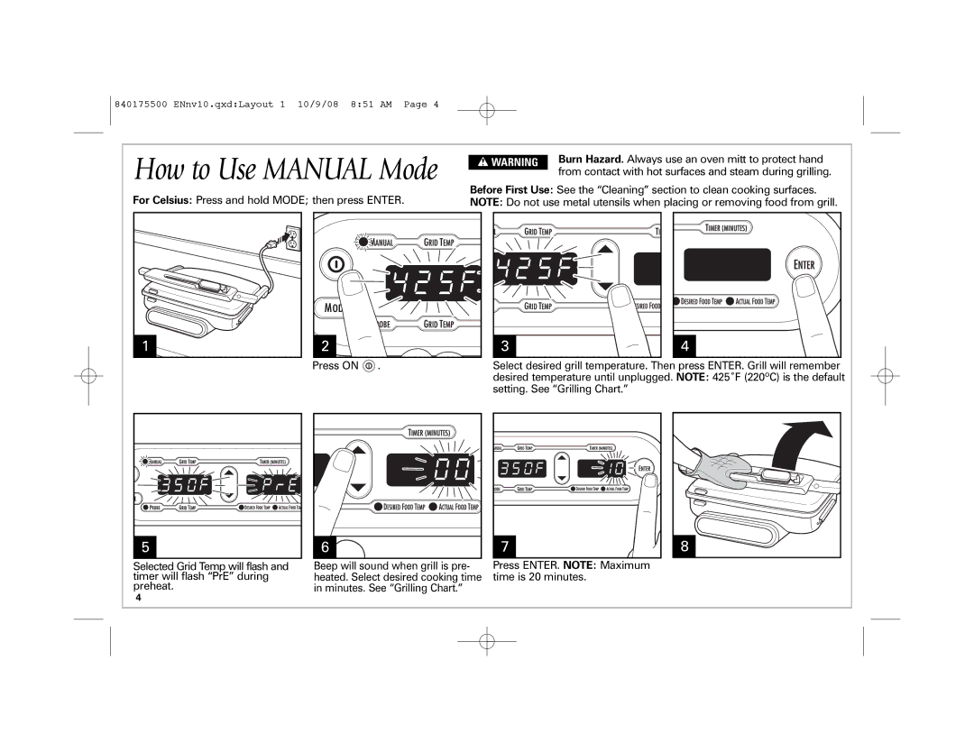 Hamilton Beach Indoor Grill manual How to Use Manual Mode 