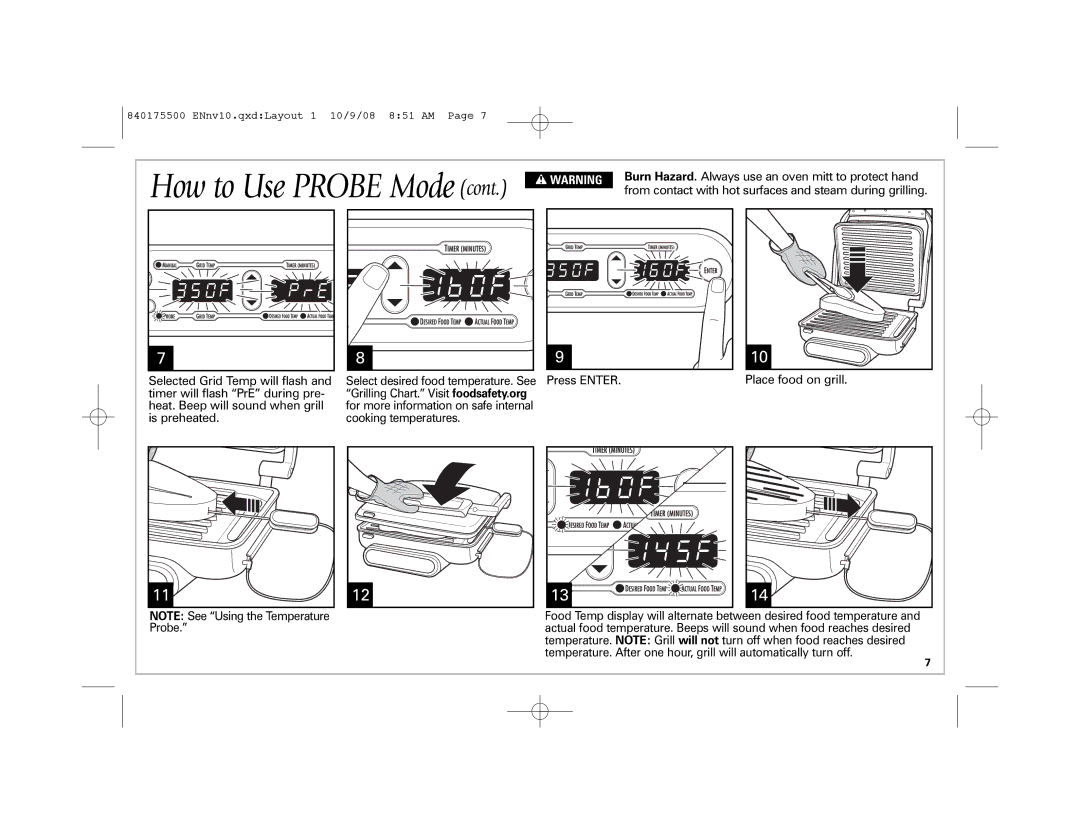 Hamilton Beach Indoor Grill manual How to Use Probe Mode 