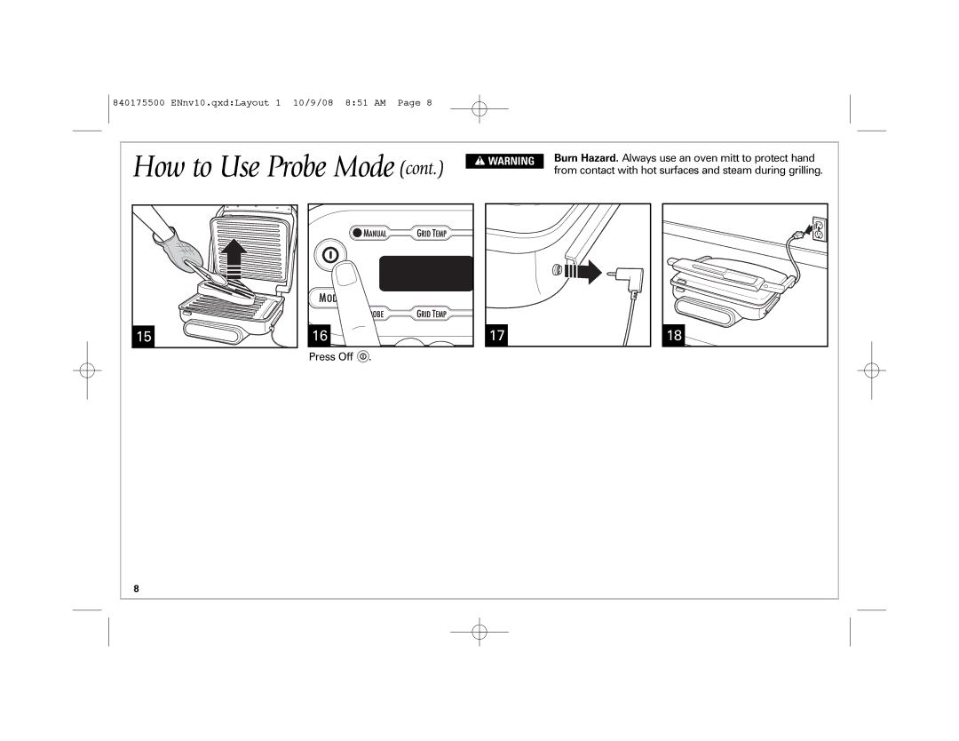 Hamilton Beach Indoor Grill manual How to Use Probe Mode 