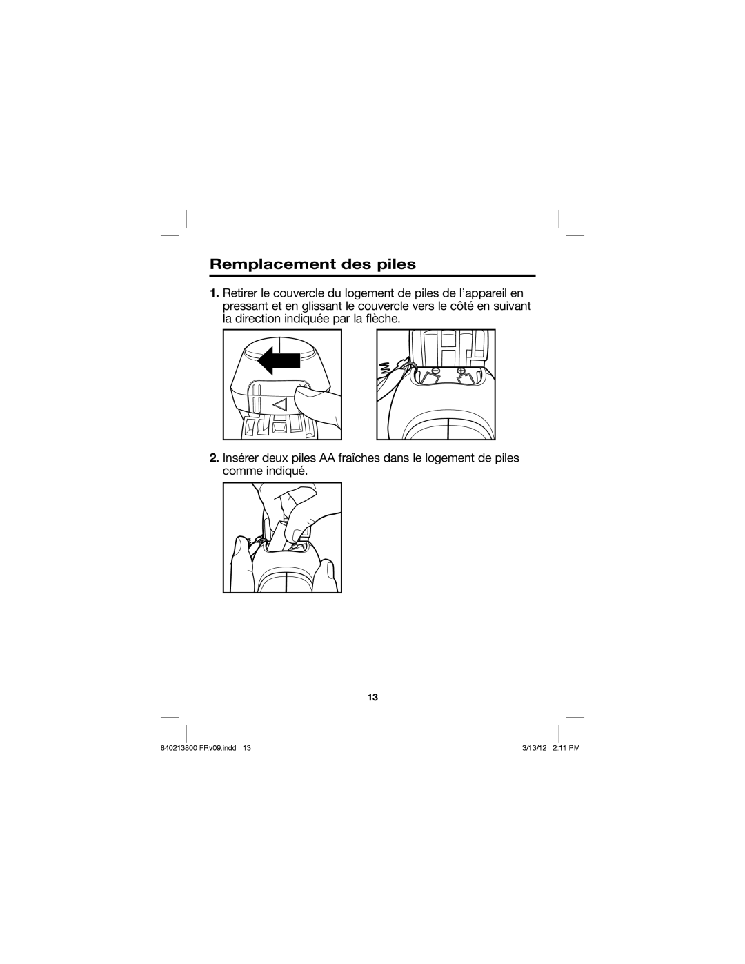 Hamilton Beach 840213800, Jar Opener manual Remplacement des piles 