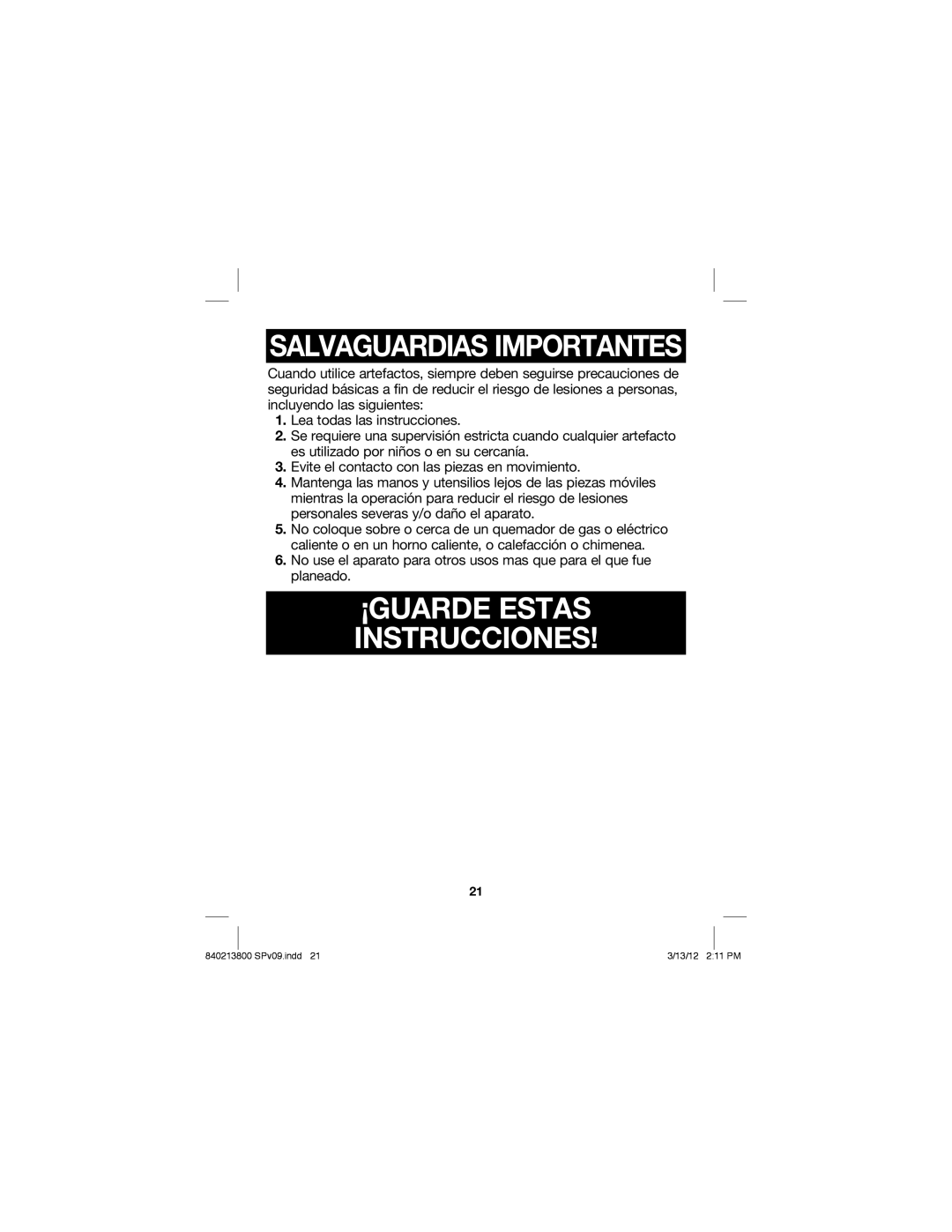 Hamilton Beach 840213800, Jar Opener manual Salvaguardias Importantes 