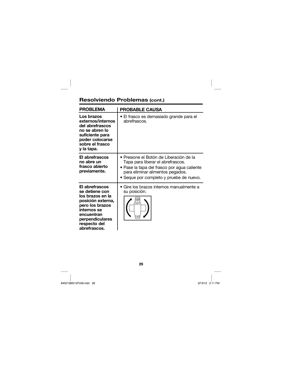 Hamilton Beach 840213800, Jar Opener manual Previamente Para eliminar alimentos pegados 