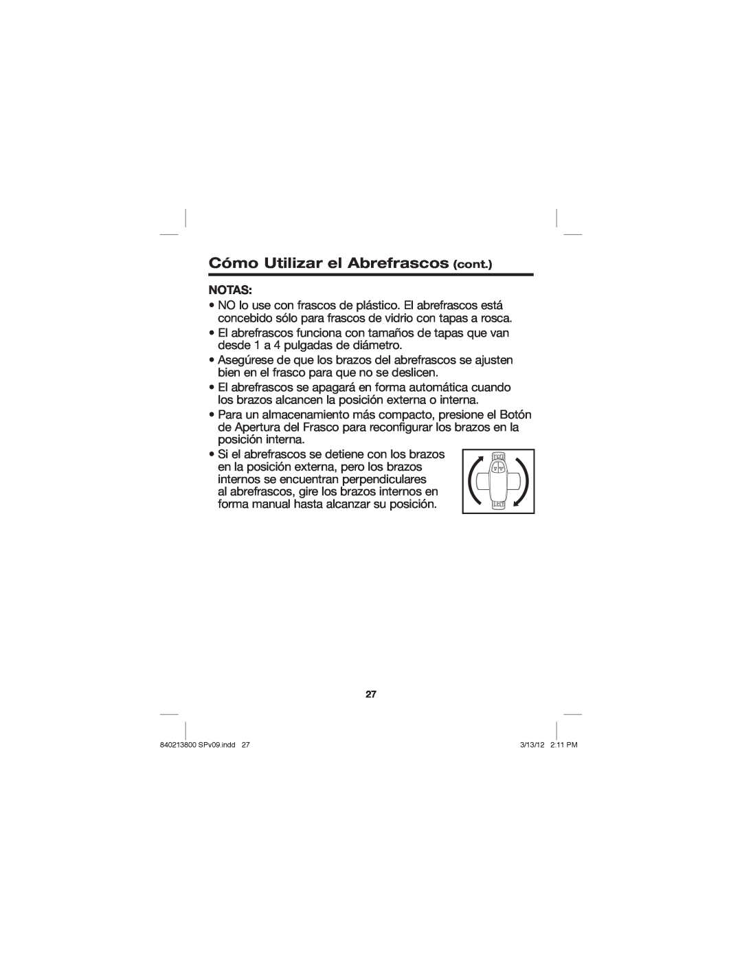 Hamilton Beach 840213800, Jar Opener manual Cómo Utilizar el Abrefrascos cont 
