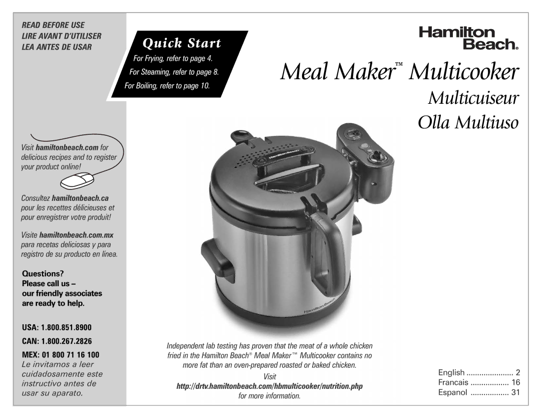 Hamilton Beach quick start Meal Maker Multicooker 