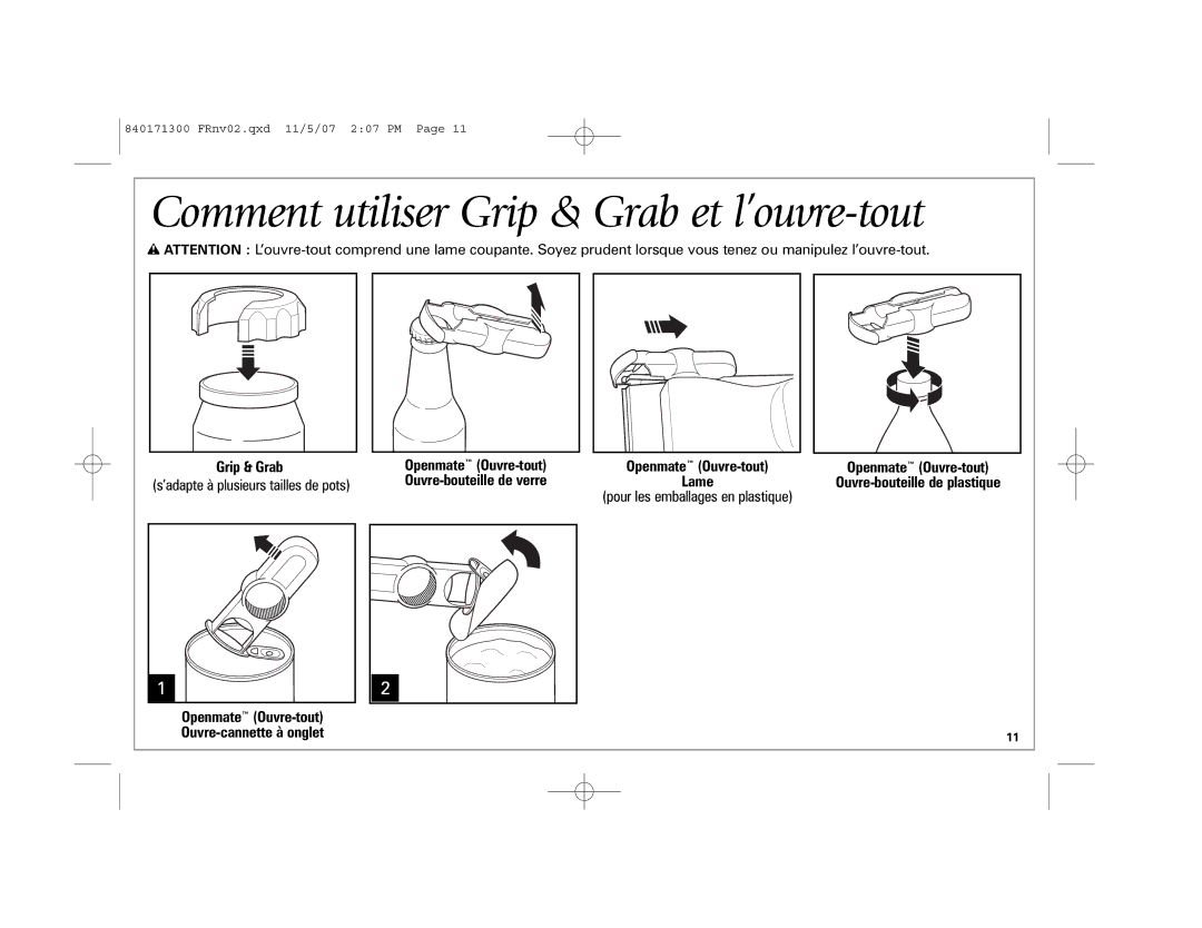 Hamilton Beach Opening Station Comment utiliser Grip & Grab et l’ouvre-tout, Openmate Ouvre-tout, Ouvre-bouteille de verre 