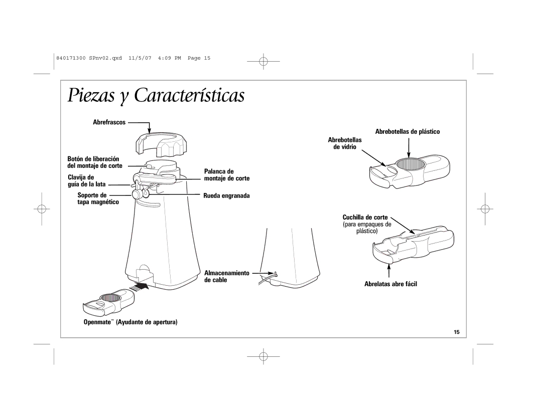 Hamilton Beach Opening Station Piezas y Características, Plástico, Almacenamiento De cable, Openmate Ayudante de apertura 