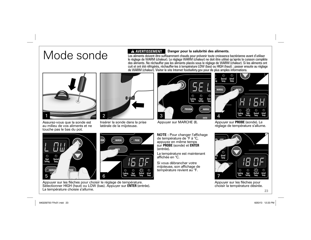 Hamilton Beach 33958, Programmable Slow Cooker manual Mode sonde 