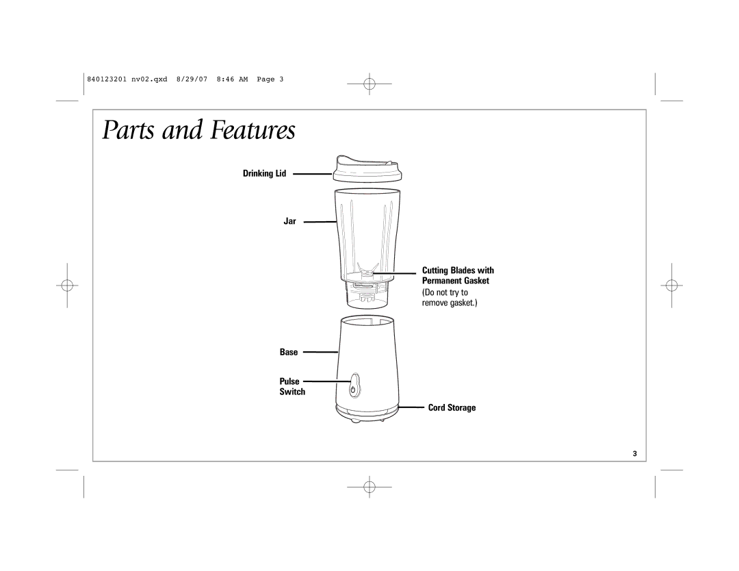 Hamilton Beach Single-Serve Blender manual Parts and Features 