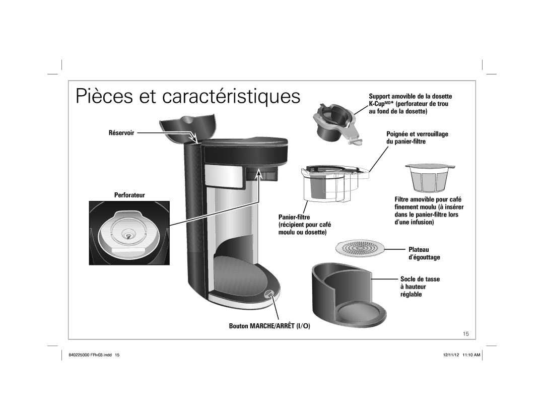 Hamilton Beach 49995, Single-Serve Coffeemaker manual Pièces et caractéristiques, Hauteur réglable 