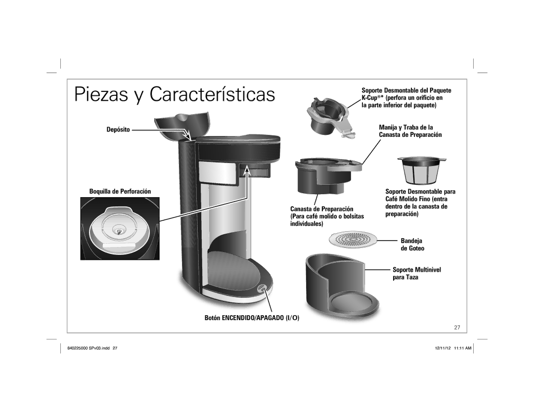 Hamilton Beach 49995, Single-Serve Coffeemaker manual Piezas y Características, Depósito 