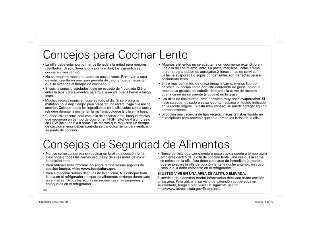 Hamilton Beach Slow Cooker, 840229800 ENv02.indd 1 manual Concejos para Cocinar Lento, Consejos de Seguridad de Alimentos 