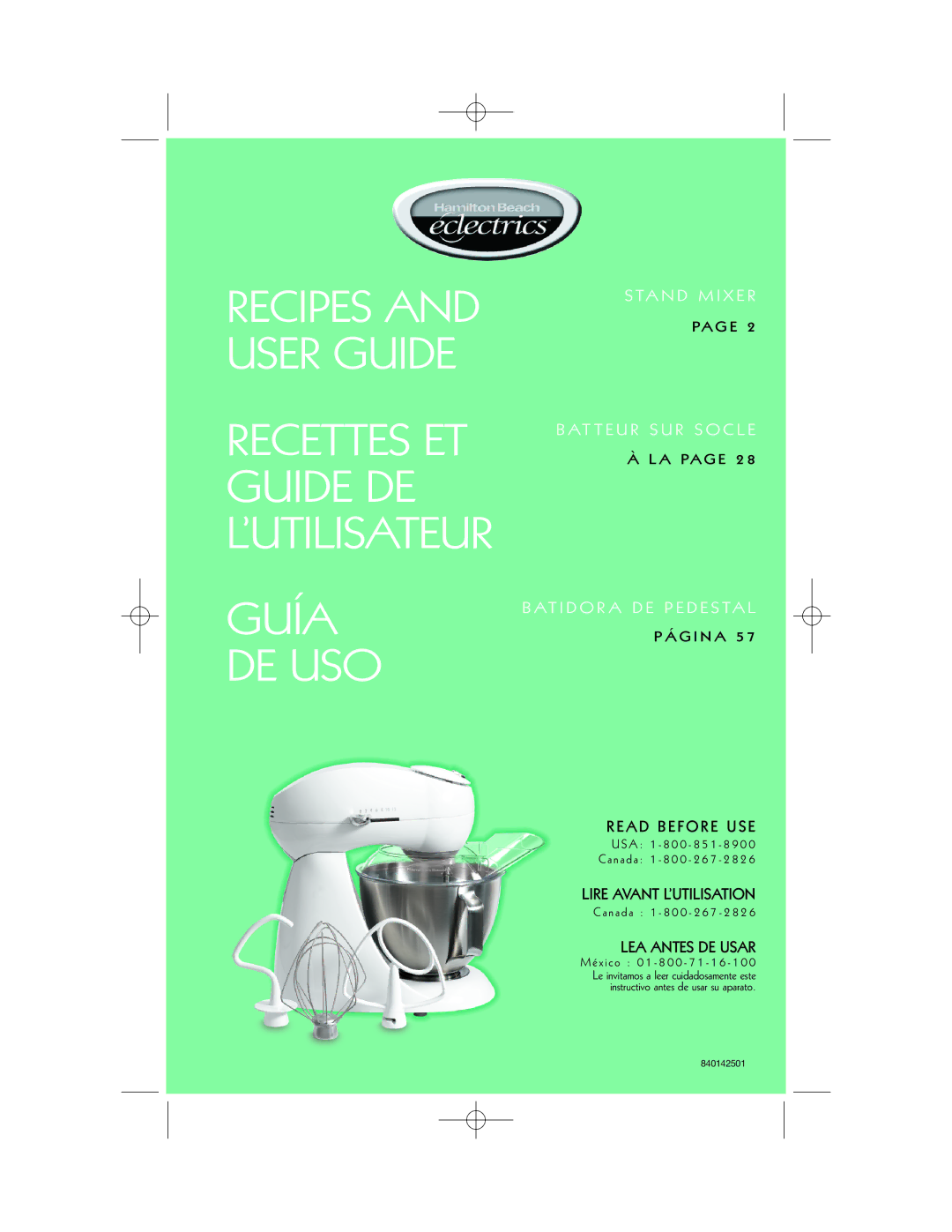 Hamilton Beach 63232, Stand Mixer, 63221, 63227, 63220 manual Read Before USE, Lire Avant L’UTILISATION, LEA Antes DE Usar 