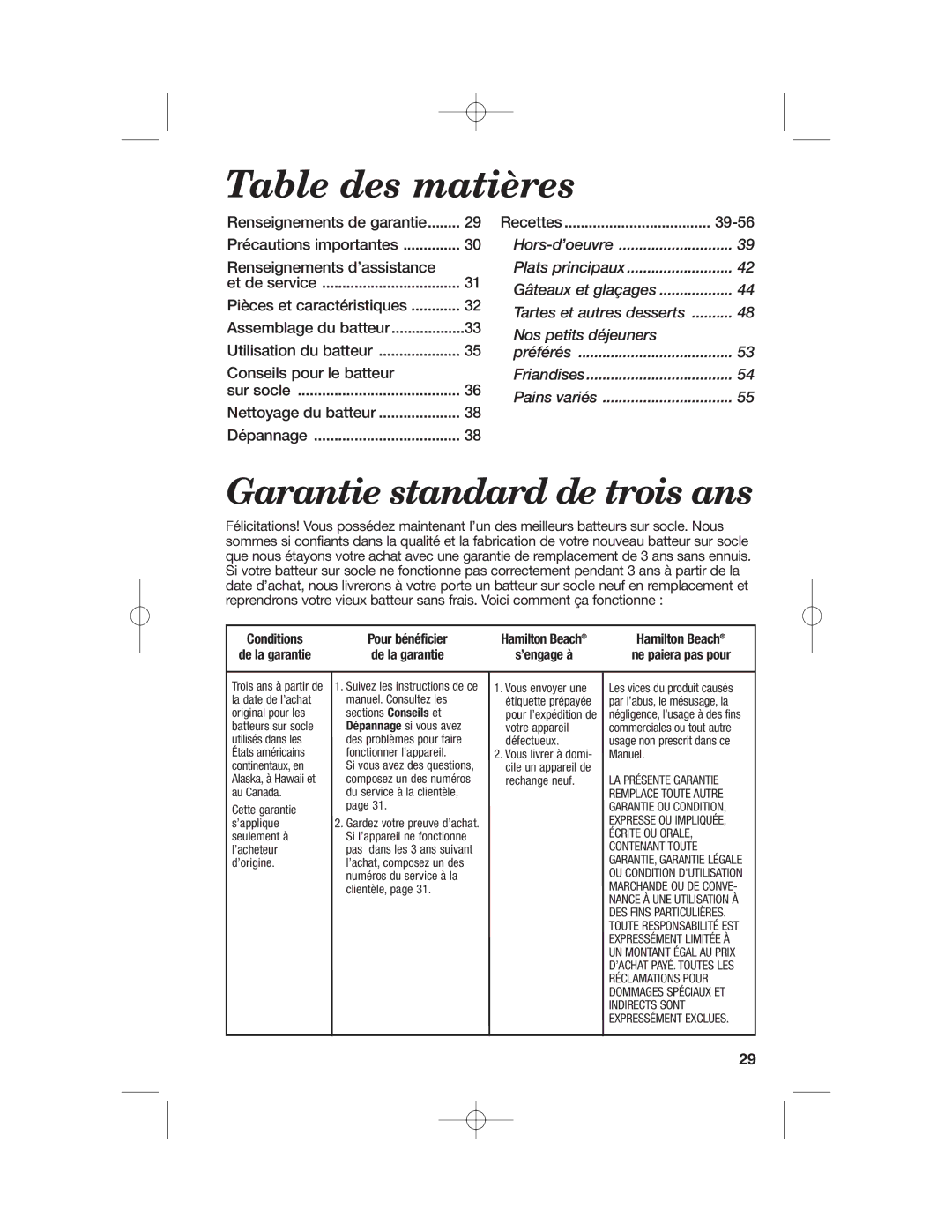 Hamilton Beach 63220, Stand Mixer, 63232, 63221, 63227 manual Table des matières, Nos petits déjeuners 