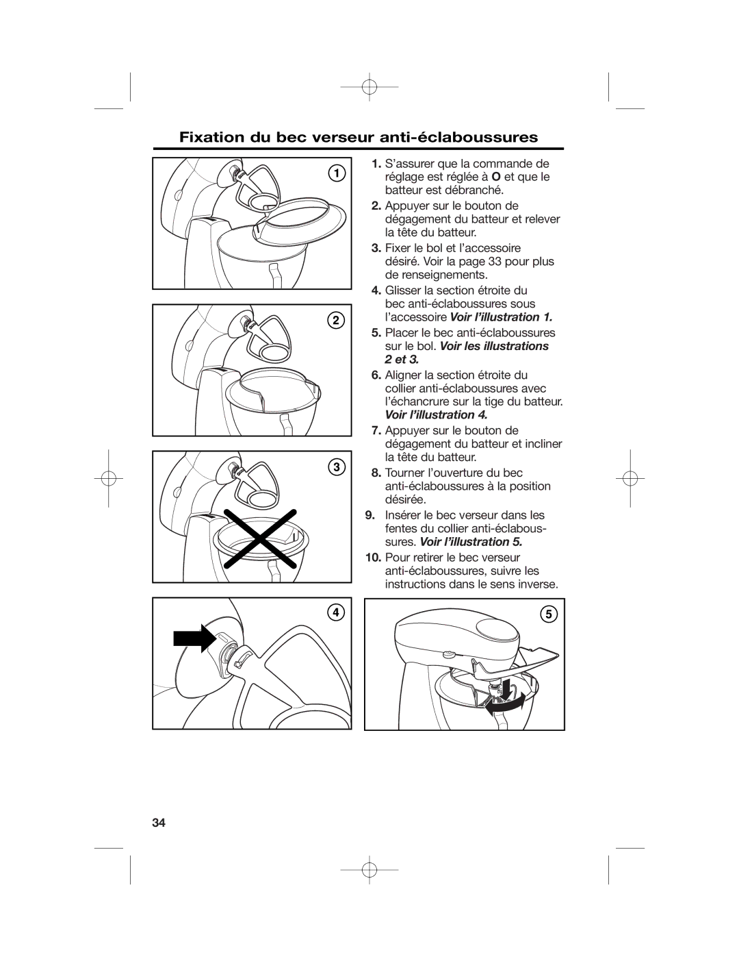 Hamilton Beach 63220, Stand Mixer, 63232, 63221, 63227 manual Fixation du bec verseur anti-éclaboussures, Voir l’illustration 