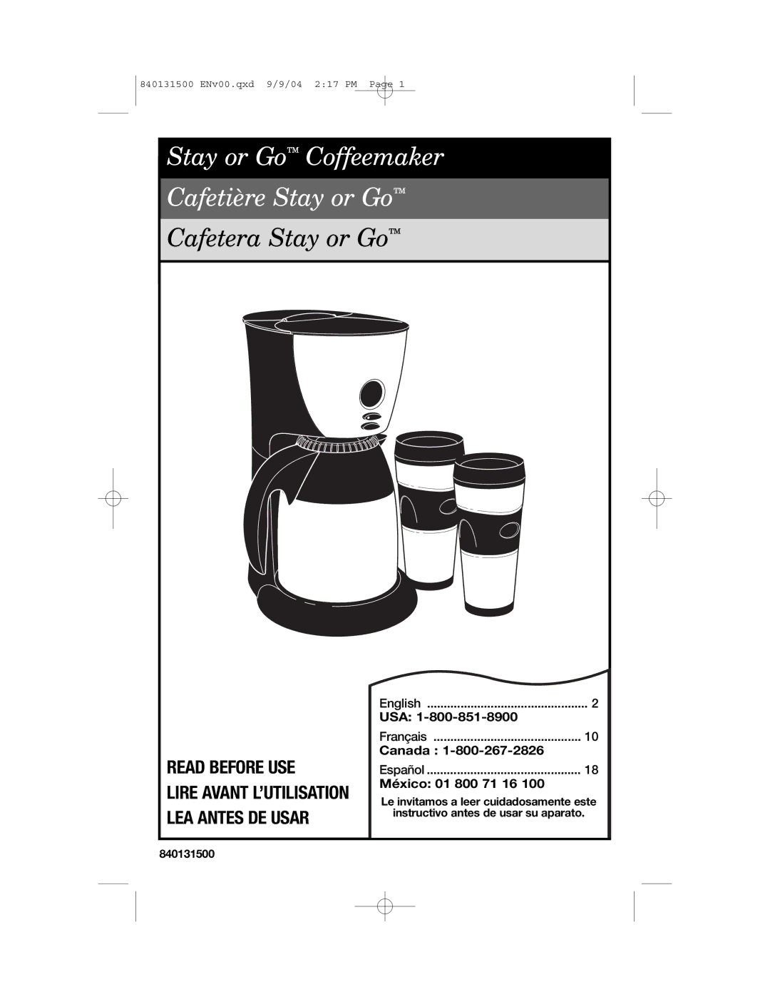 Hamilton Beach manual Stay or Go Coffeemaker Cafetière Stay or Go 