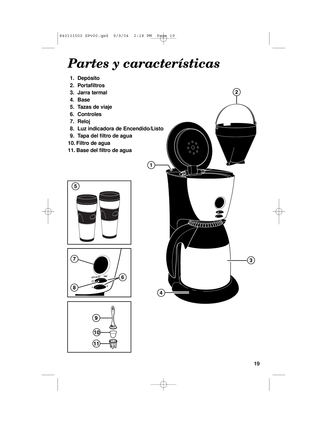 Hamilton Beach Stay or Go Coffeemaker manual Partes y características 