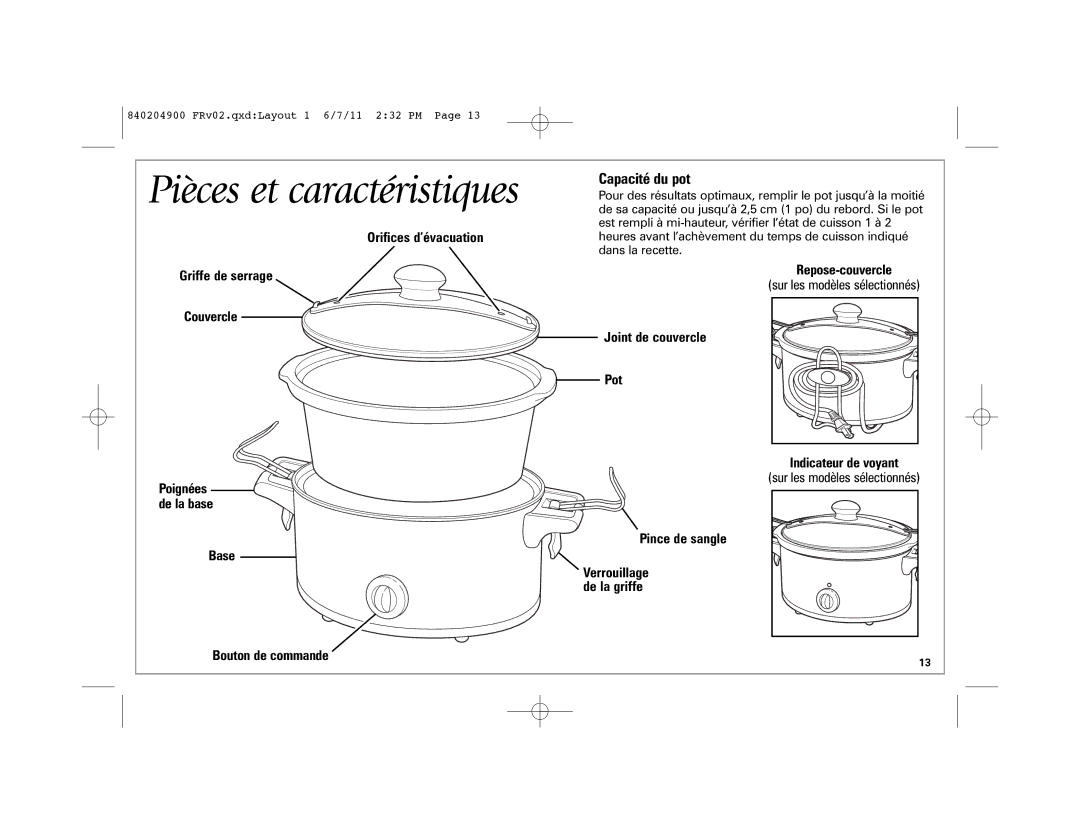 Hamilton Beach 33245, Stay or GoTM Slow Cooker Pièces et caractéristiques, Poignées de la base, Verrouillage de la griffe 