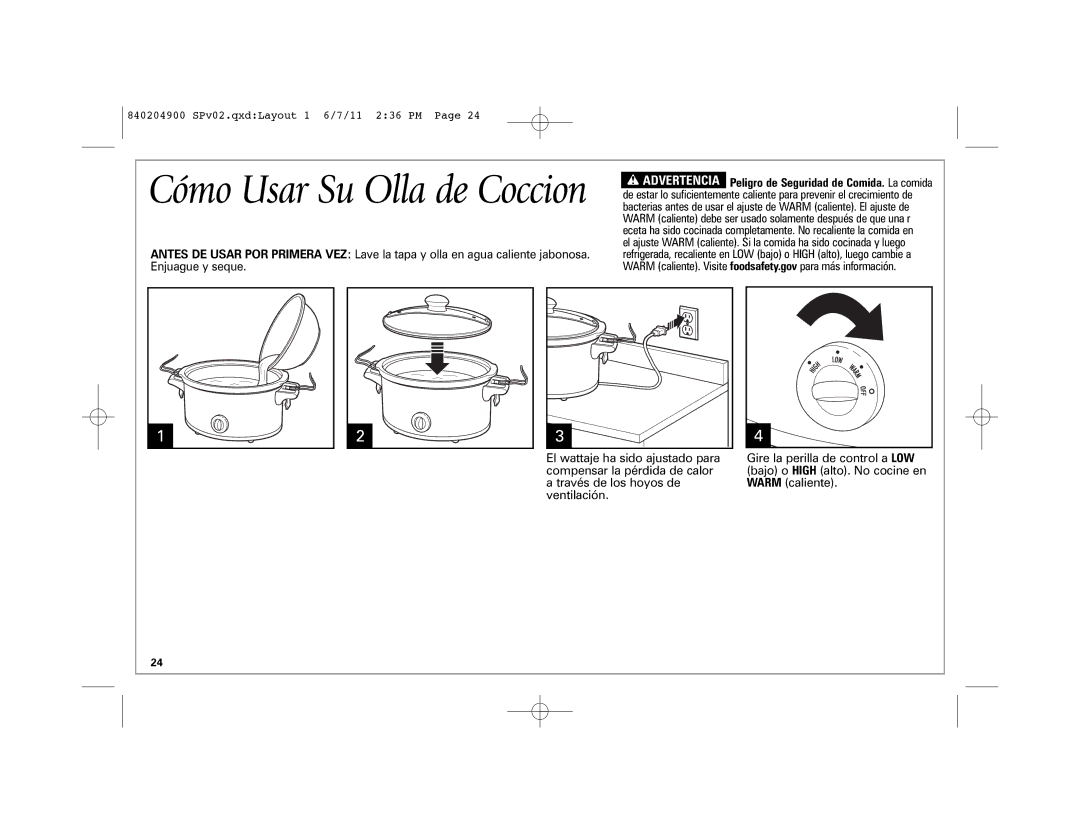 Hamilton Beach Stay or GoTM Slow Cooker, 33354, 33269, 33264, 33263, 33245, 33249, 33246 manual Cómo Usar Su Olla de Coccion 