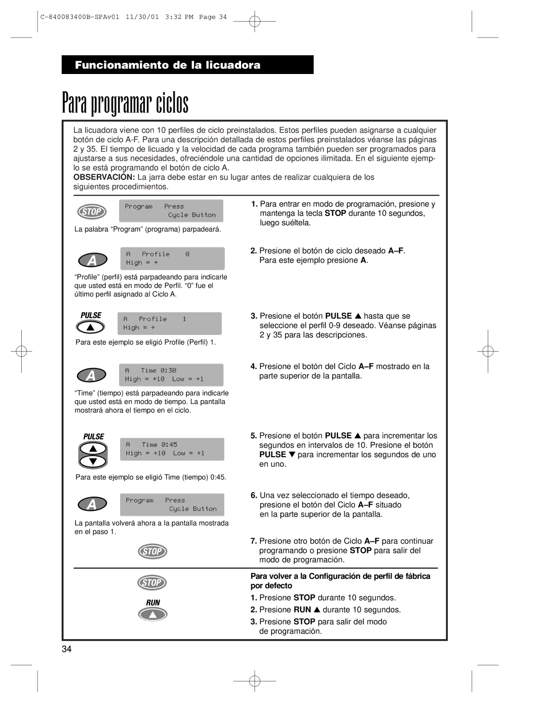 Hamilton Beach Summit Series operation manual Para programar ciclos 