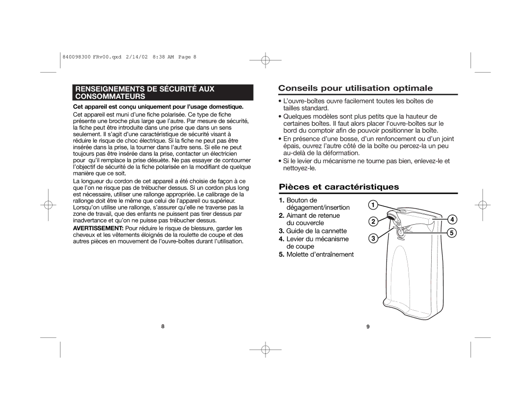 Hamilton Beach Sure Cut manual Conseils pour utilisation optimale, Pièces et caractéristiques 