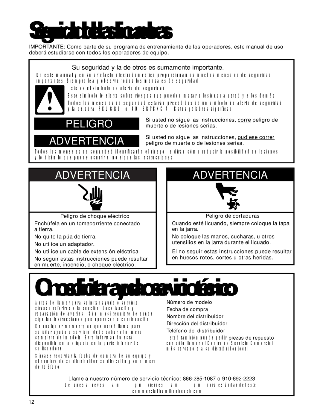 Hamilton Beach Tempest Series Seguridad de las licuadoras, Su seguridad y la de otros es sumamente importante 