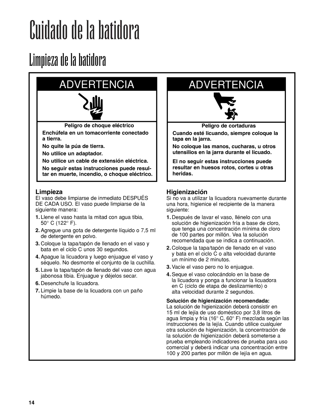 Hamilton Beach Tempest Series operation manual Cuidado de la batidora, Limpieza de la batidora 