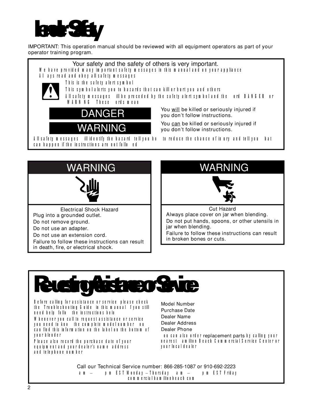 Hamilton Beach Tempest Series operation manual Blender Safety, Your safety and the safety of others is very important 