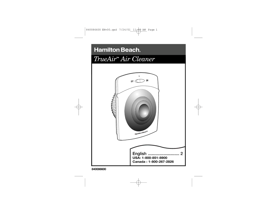 Hamilton Beach manual TrueAir Air Cleaner 