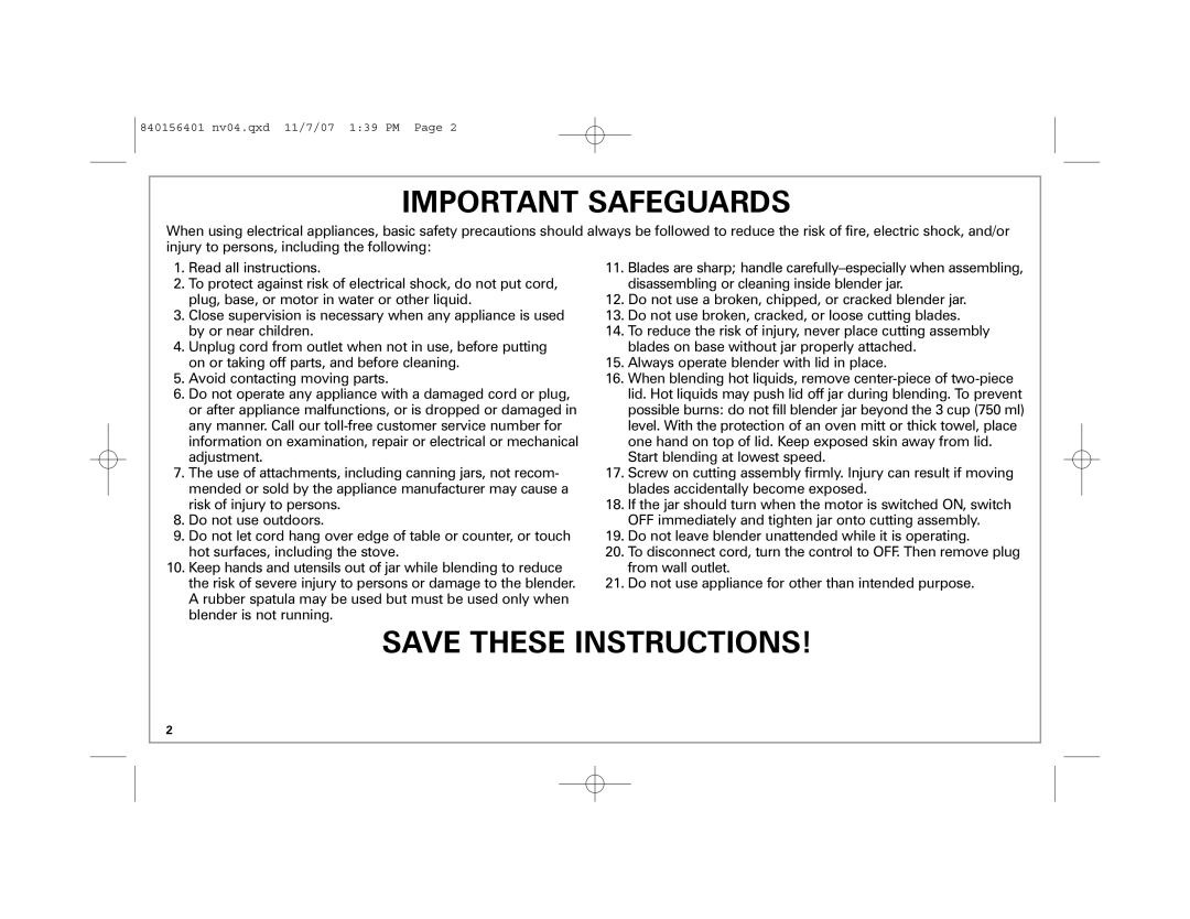 Hamilton Beach Wave Station Plus, 53257C manual Important Safeguards 