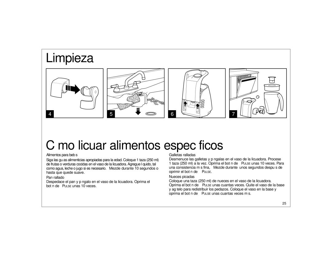 Hamilton Beach 53257C Limpieza Cómo licuar alimentos específicos, Alimentos para bebés, Pan rallado, Galletas ralladas 