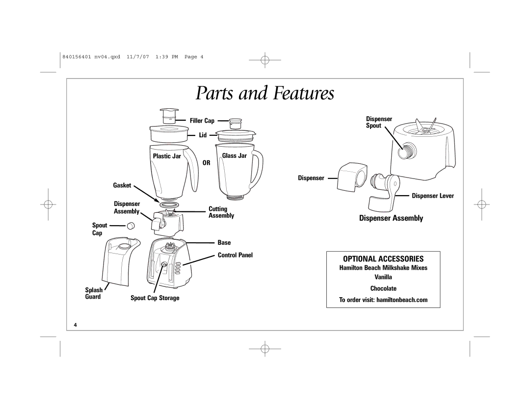 Hamilton Beach Wave Station Plus, 53257C manual Parts and Features, Optional Accessories 