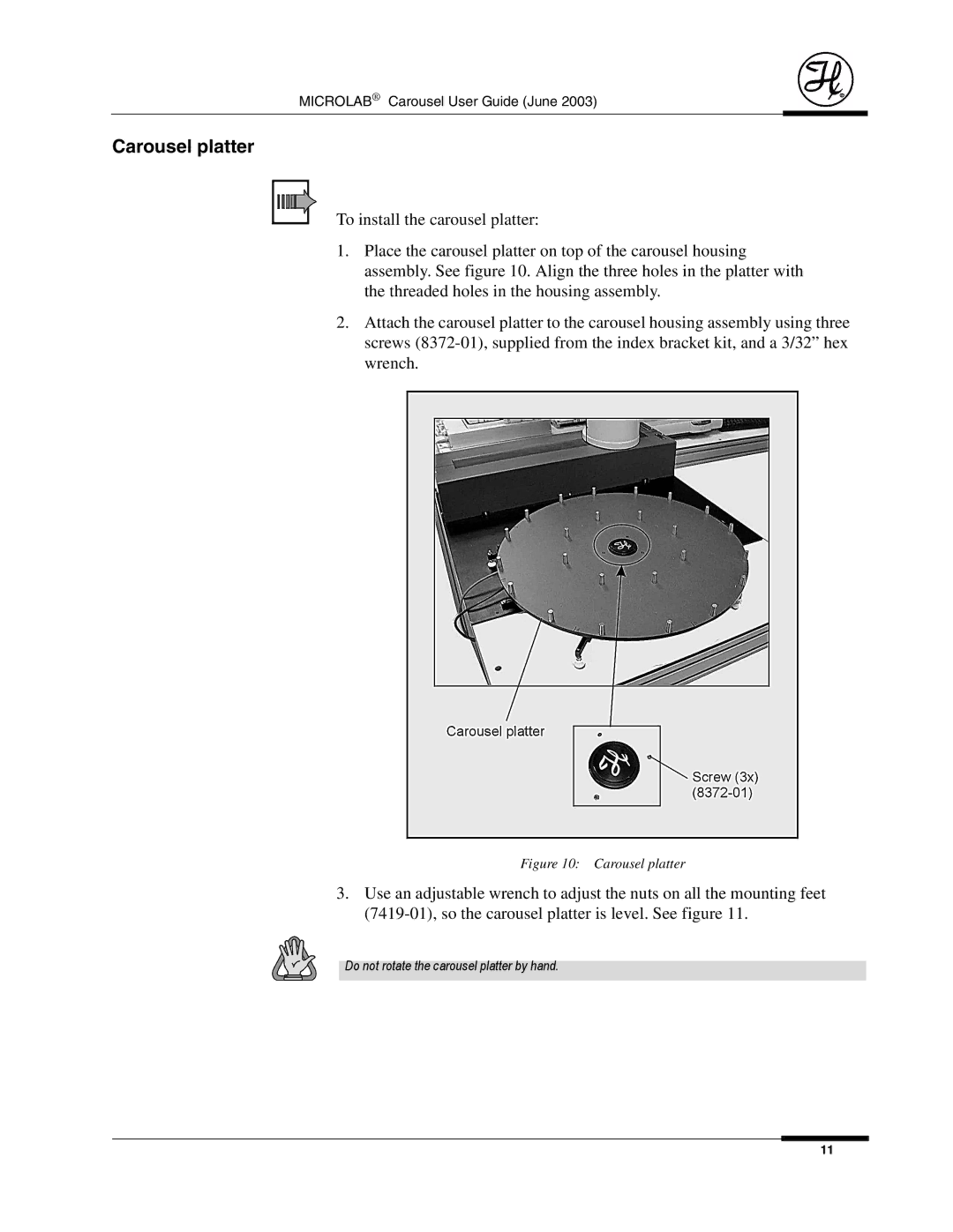 Hamilton Electronics 8534-01 manual Carousel platter 