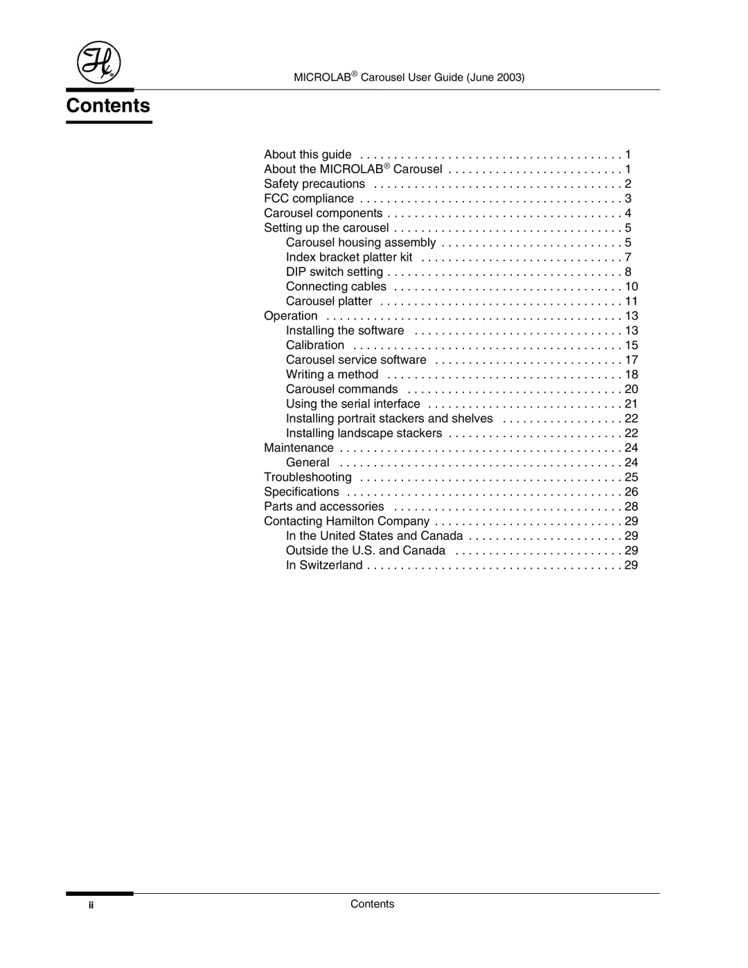 Hamilton Electronics 8534-01 manual Contents 