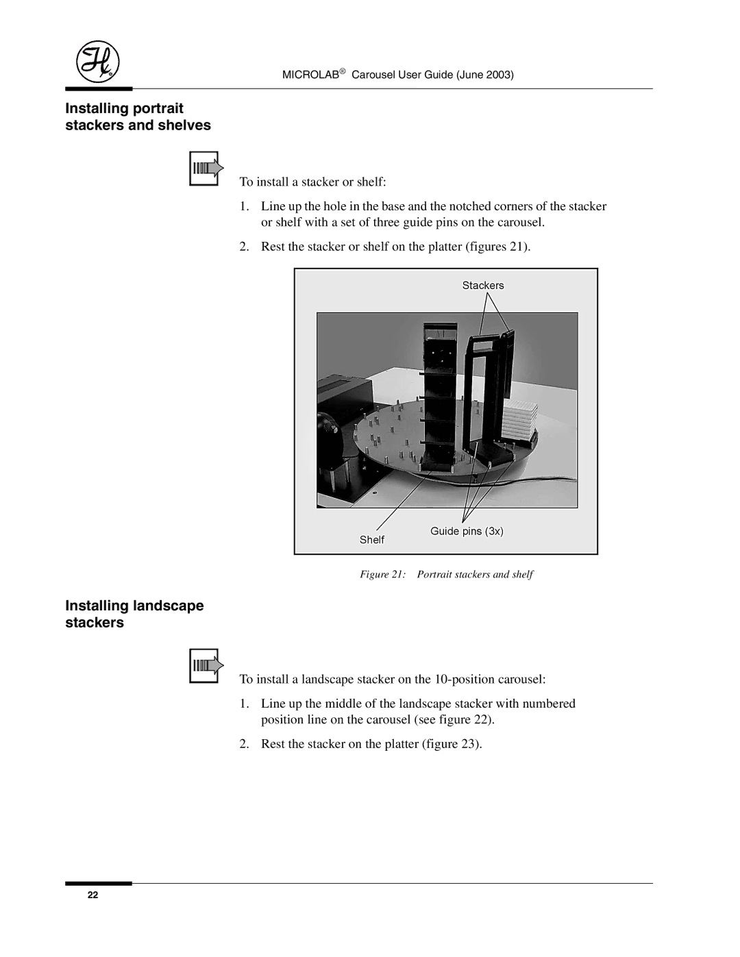 Hamilton Electronics 8534-01 manual Installing portrait stackers and shelves, Installing landscape stackers 