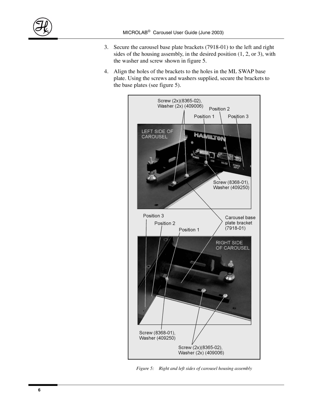 Hamilton Electronics 8534-01 manual Right and left sides of carousel housing assembly 