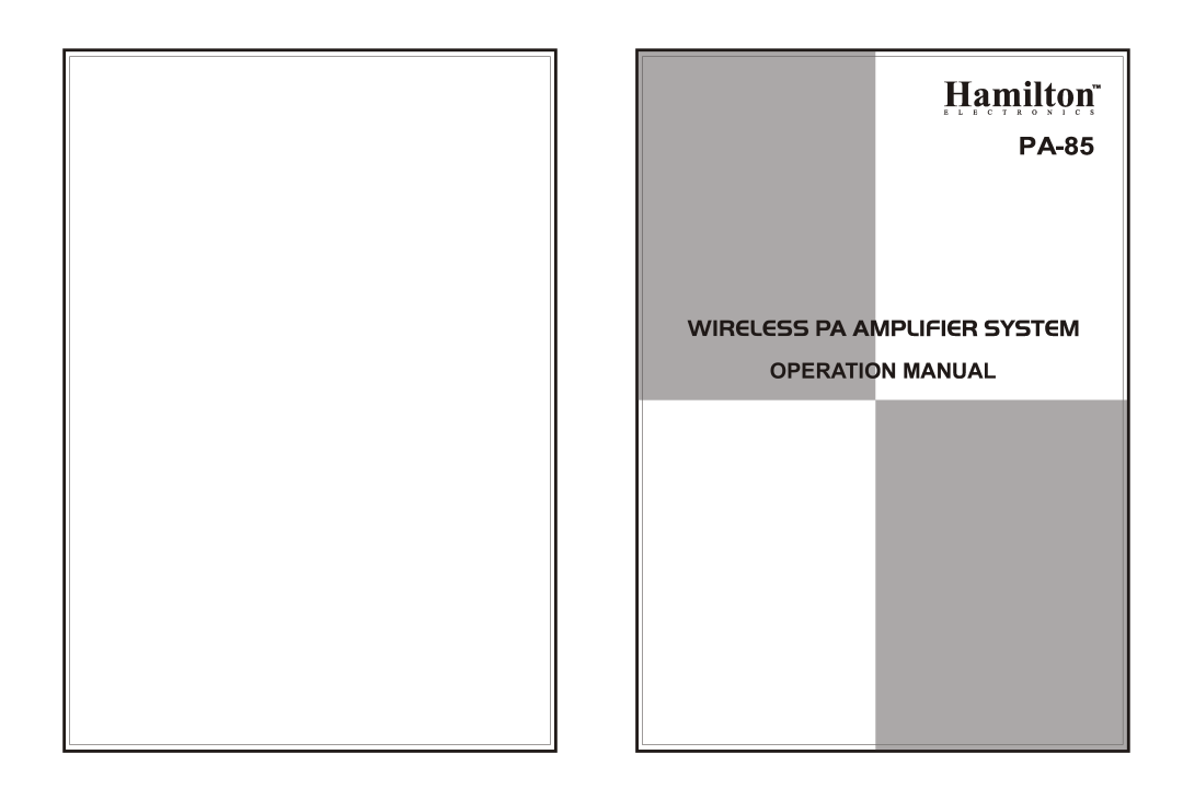 Hamilton Electronics PA-85 operation manual Hamilton 