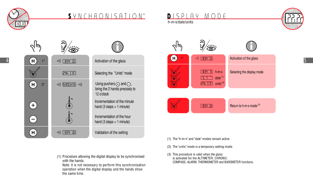 Hamilton Watch Khaki Field Multi-Touch manual S P L a Y M O D E, Activation of the glass, Selecting the Units mode 