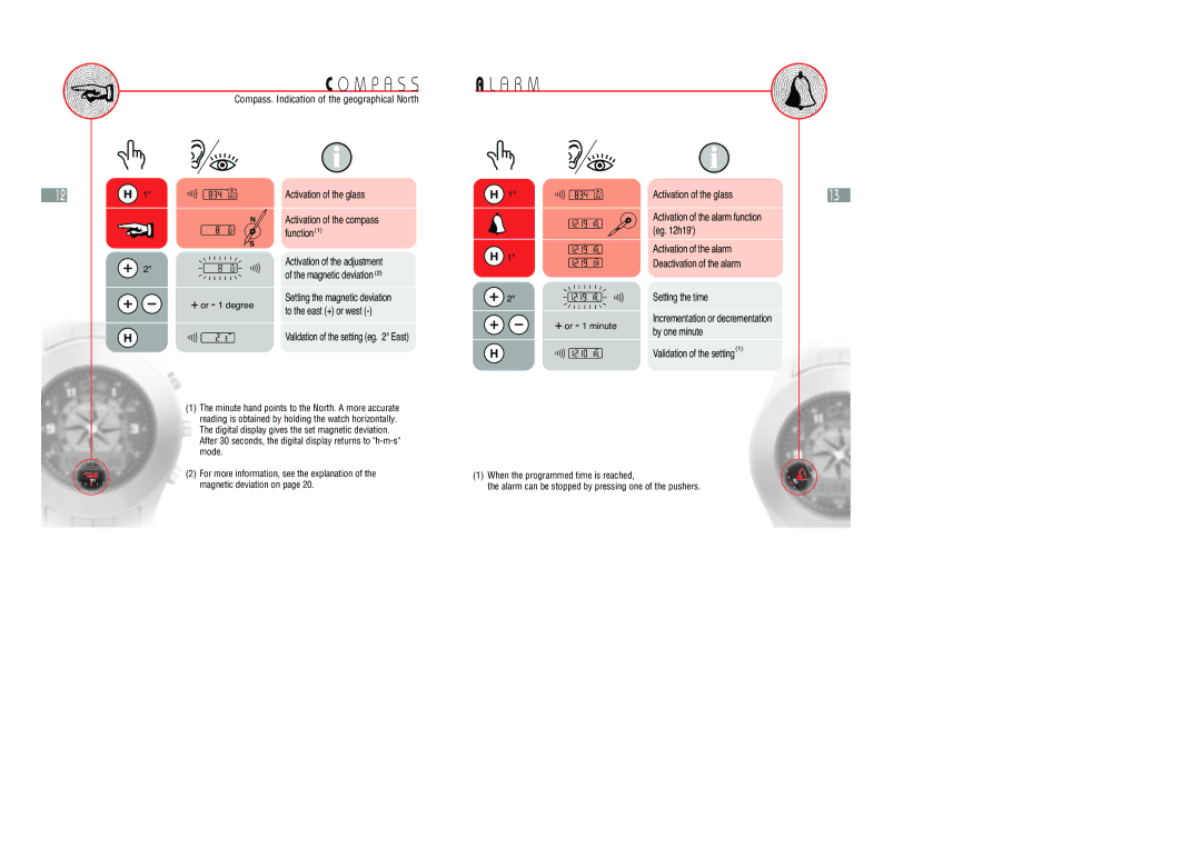 Hamilton Watch Multi Touch Watch manual M P a S S, Alarm, Compass. Indication of the geographical North 