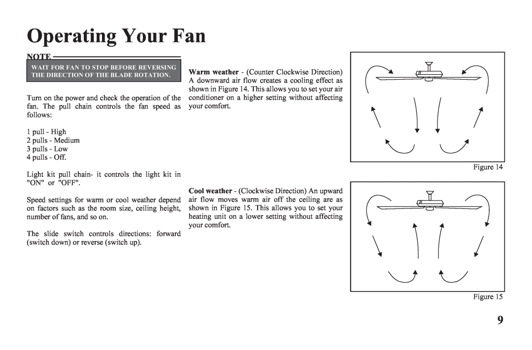Hampton Bay 122 135 owner manual Operating Your Fan 