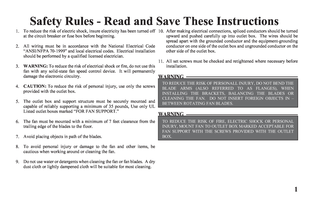 Hampton Bay 122 135 owner manual Safety Rules - Read and Save These Instructions 
