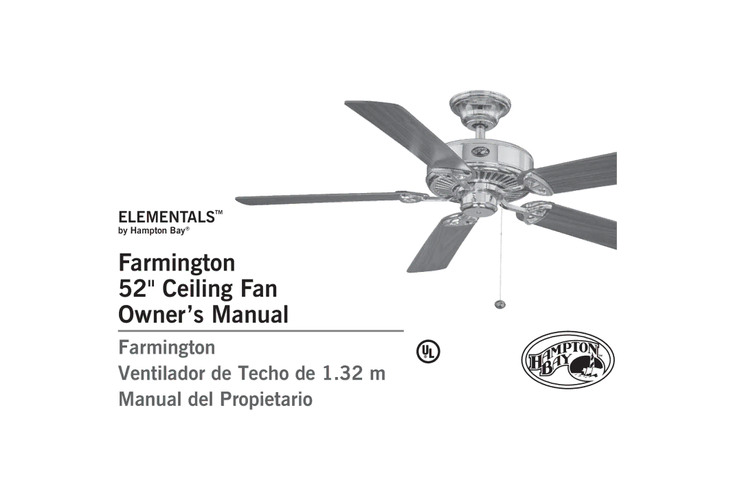 Hampton Bay 171-348, 172-503, 170-721, 176-925, 171-889 owner manual Farmington Ceiling Fan 