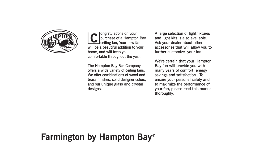 Hampton Bay 170-721, 172-503, 171-348, 176-925, 171-889 owner manual Farmington by Hampton Bay 
