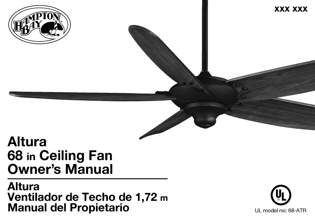 Hampton Bay 68-ATR owner manual Altura Ceiling Fan 