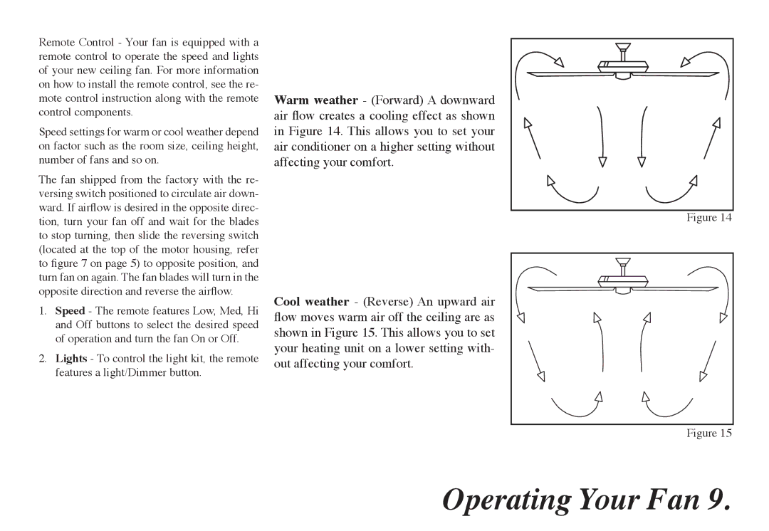 Hampton Bay 68-ATR owner manual Operating Your Fan 