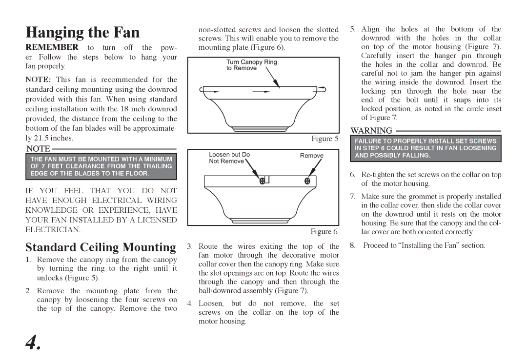 Hampton Bay 68-ATR owner manual Hanging the Fan, Er. Follow the steps below to Hang Your Fan properly 