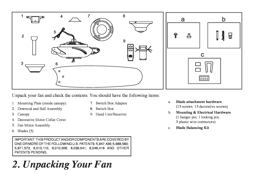Hampton Bay 68-ATR owner manual Unpacking Your Fan 
