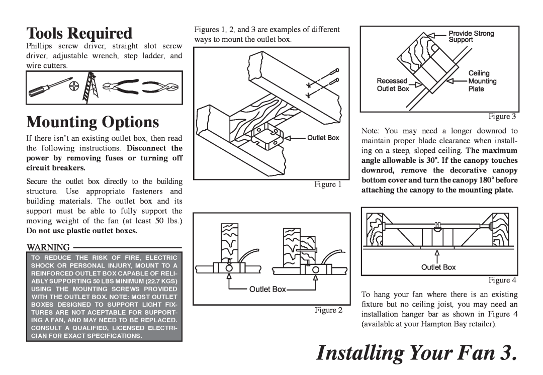 Hampton Bay 68-ATR owner manual Installing Your Fan, Tools Required, Mounting Options 