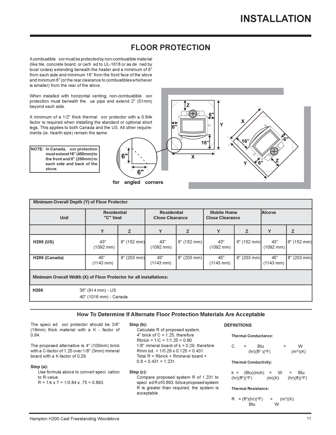 Hampton Bay H200 installation manual Floor Protection, Step b 